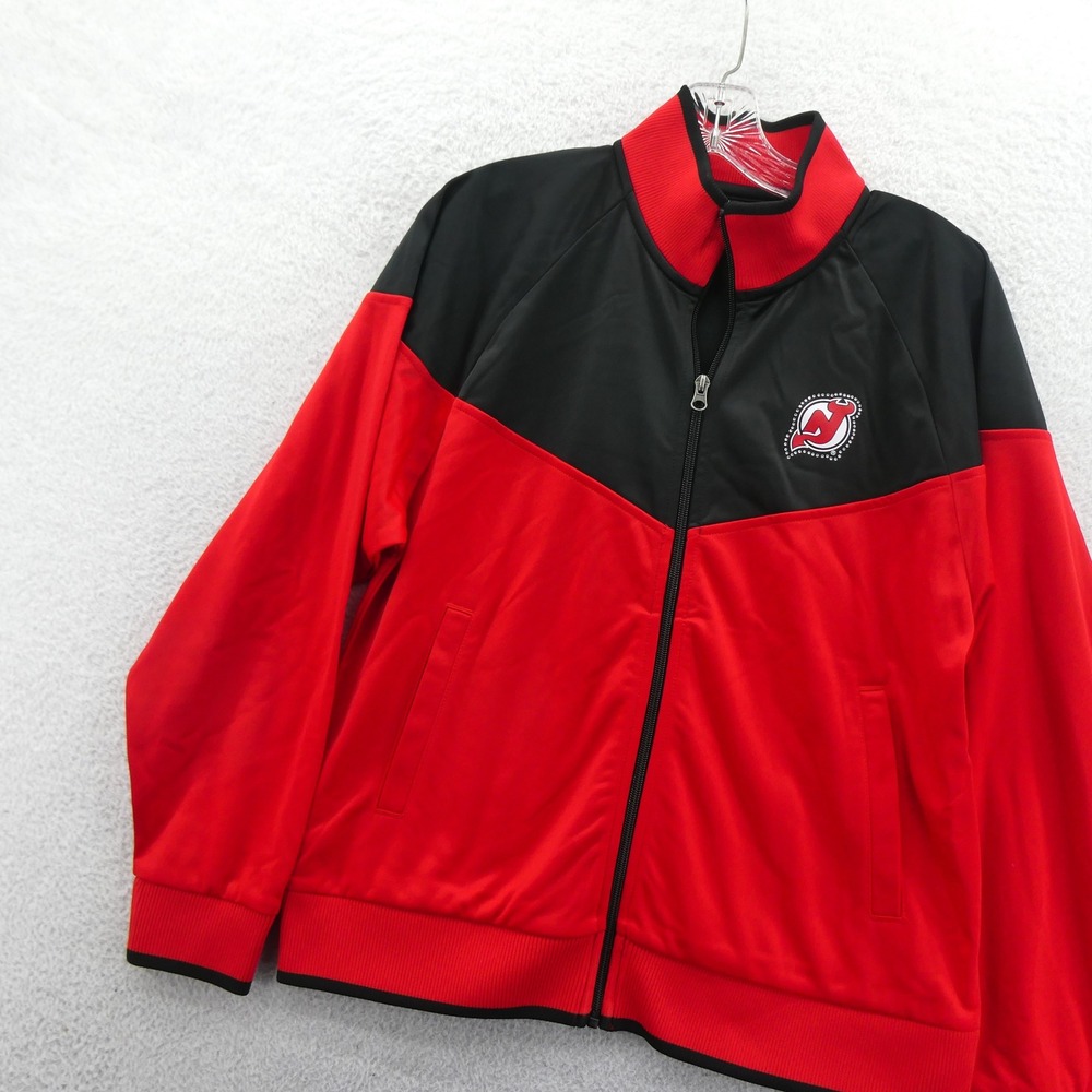 G-III Jacket Womens Medium New Jersey Devils Red Black Rhinestone Full Zip NHL - Picture 2 of 9